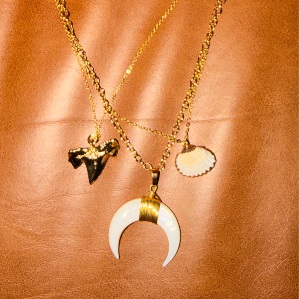 Gold and White Crescent Pendant Necklace